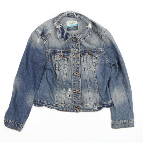 Zara Girls Blue Denim Jacket Size S Ripped Casual