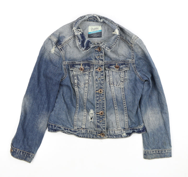 Zara Girls Blue Denim Jacket Size S Ripped Casual