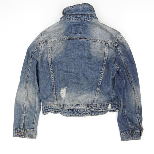 Zara Girls Blue Denim Jacket Size S Ripped Casual