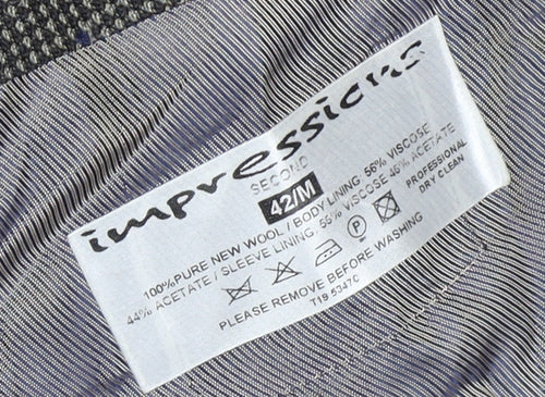 Impressions Men's Grey Check Blazer 42 Regular Wool Classic