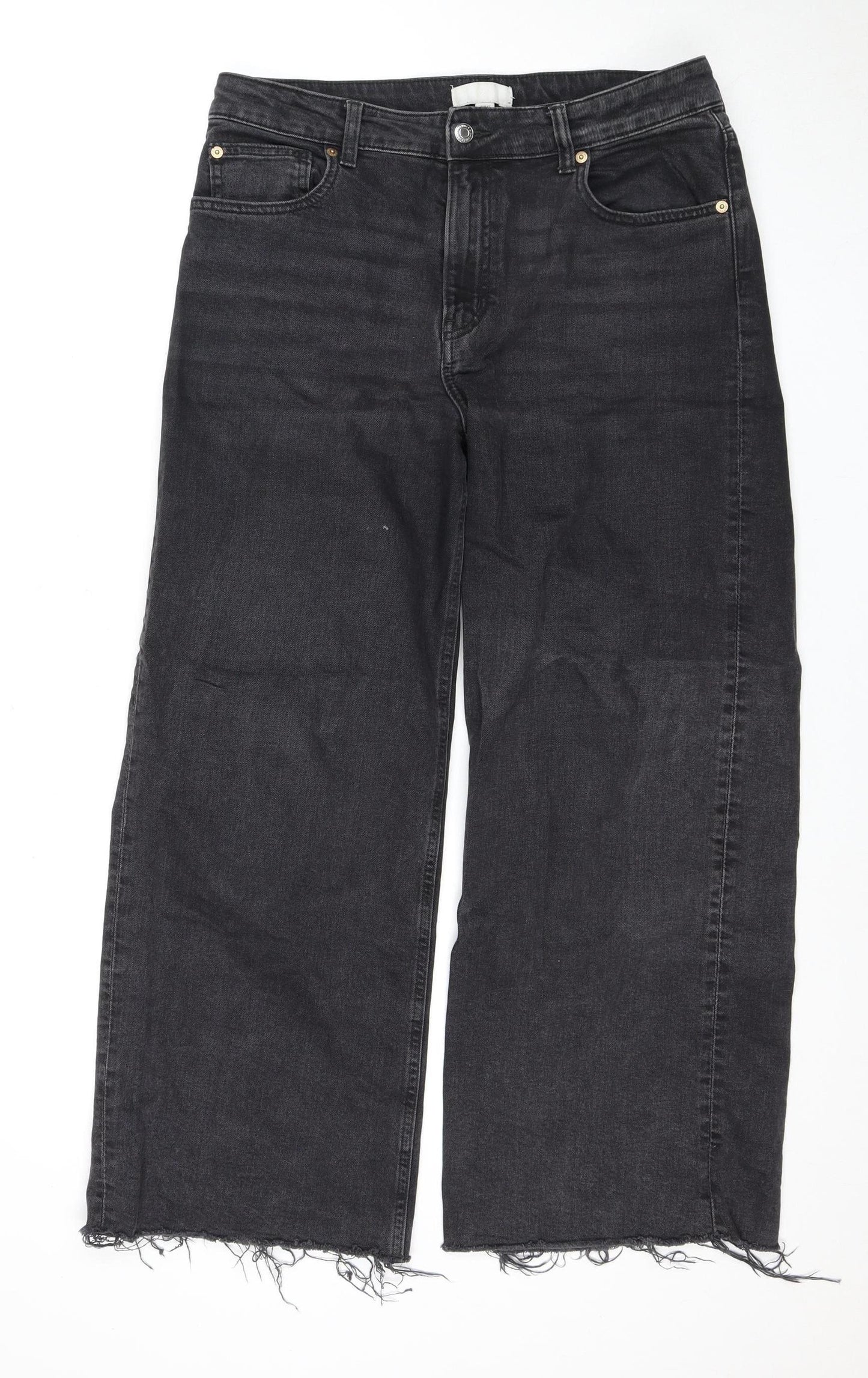H&M Women's Black Wide-Leg Jeans Size 14 High Rise