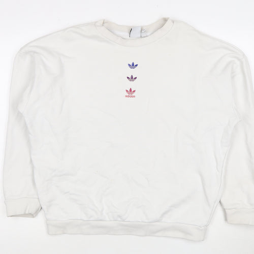 Adidas Women's White Sweatshirt Size L with Logo Accents