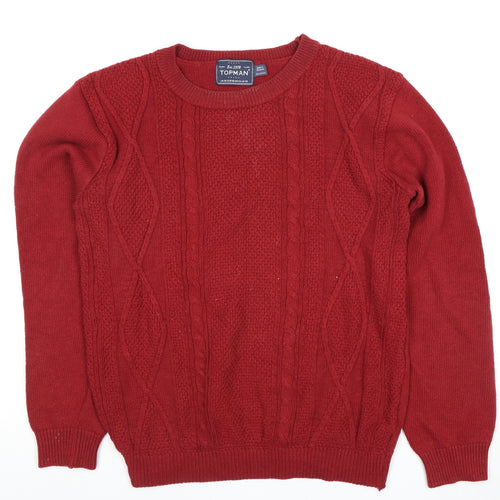 Topman Men's Red XS Cable-Knit Crew Neck Pullover Jumper