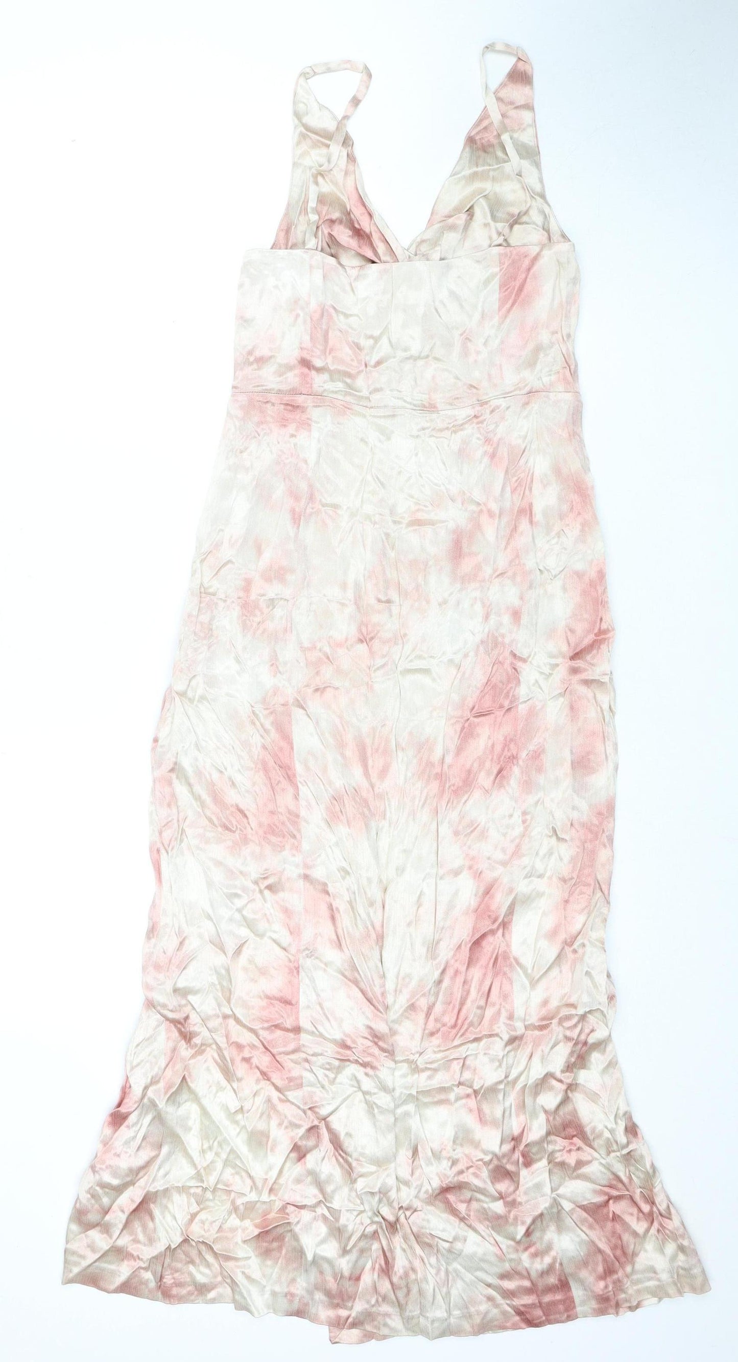 Zara Women's Pink Tie Dye Slip Dress S V-Neck Bohemian
