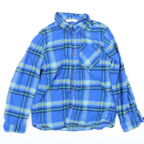 Marks and Spencer Boys Blue Plaid Button-Up Shirt 6-7 Years