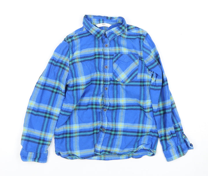 Marks and Spencer Boys Blue Plaid Button-Up Shirt 6-7 Years