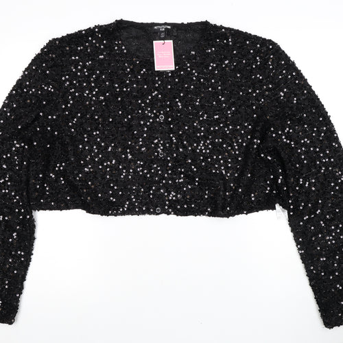 PrettyLittleThing Women’s Black Sequin Cropped Blouse