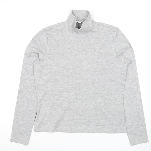 Monki Women Grey High Neck Long Sleeve Top Size M