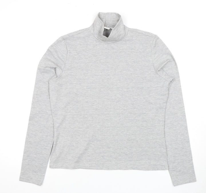 Monki Women Grey High Neck Long Sleeve Top Size M