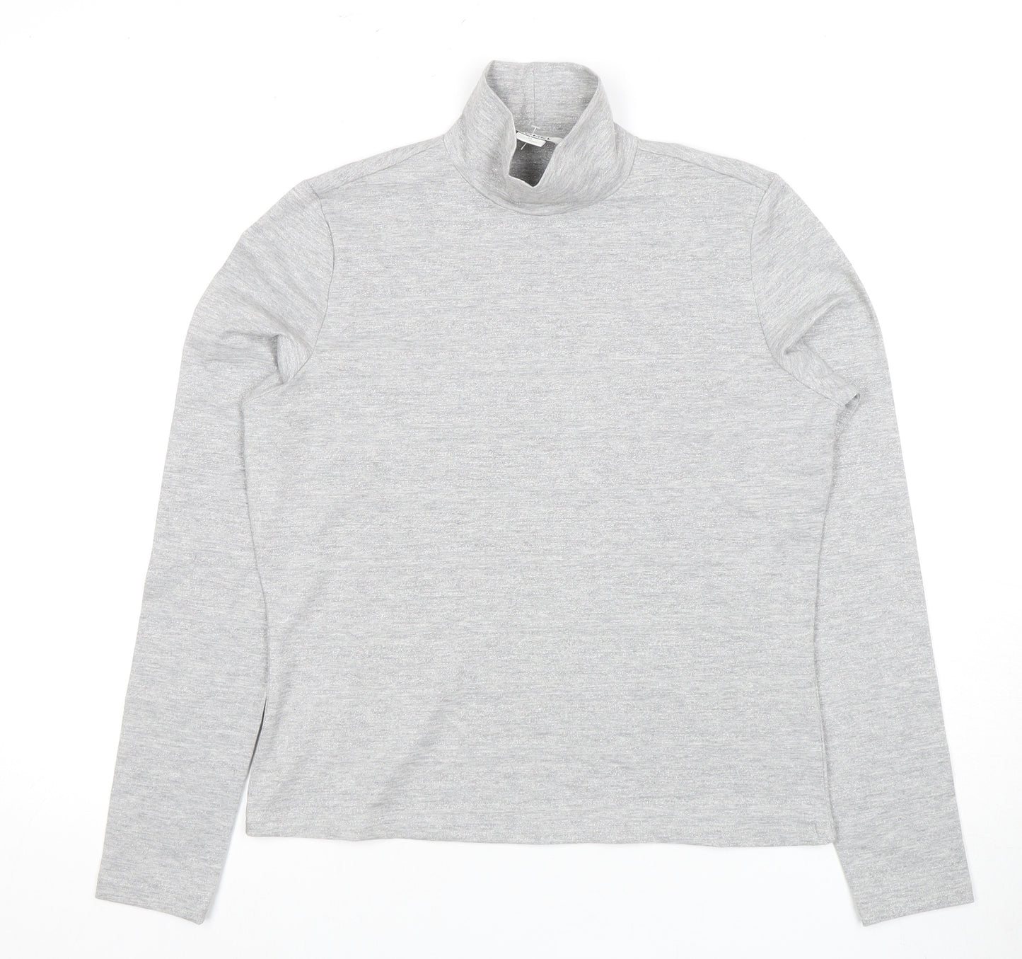 Monki Women Grey High Neck Long Sleeve Top Size M