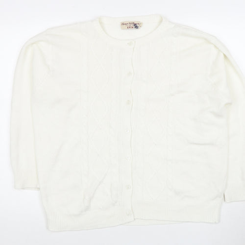 EWM Women's White Cardigan XL Crew Neck Acrylic