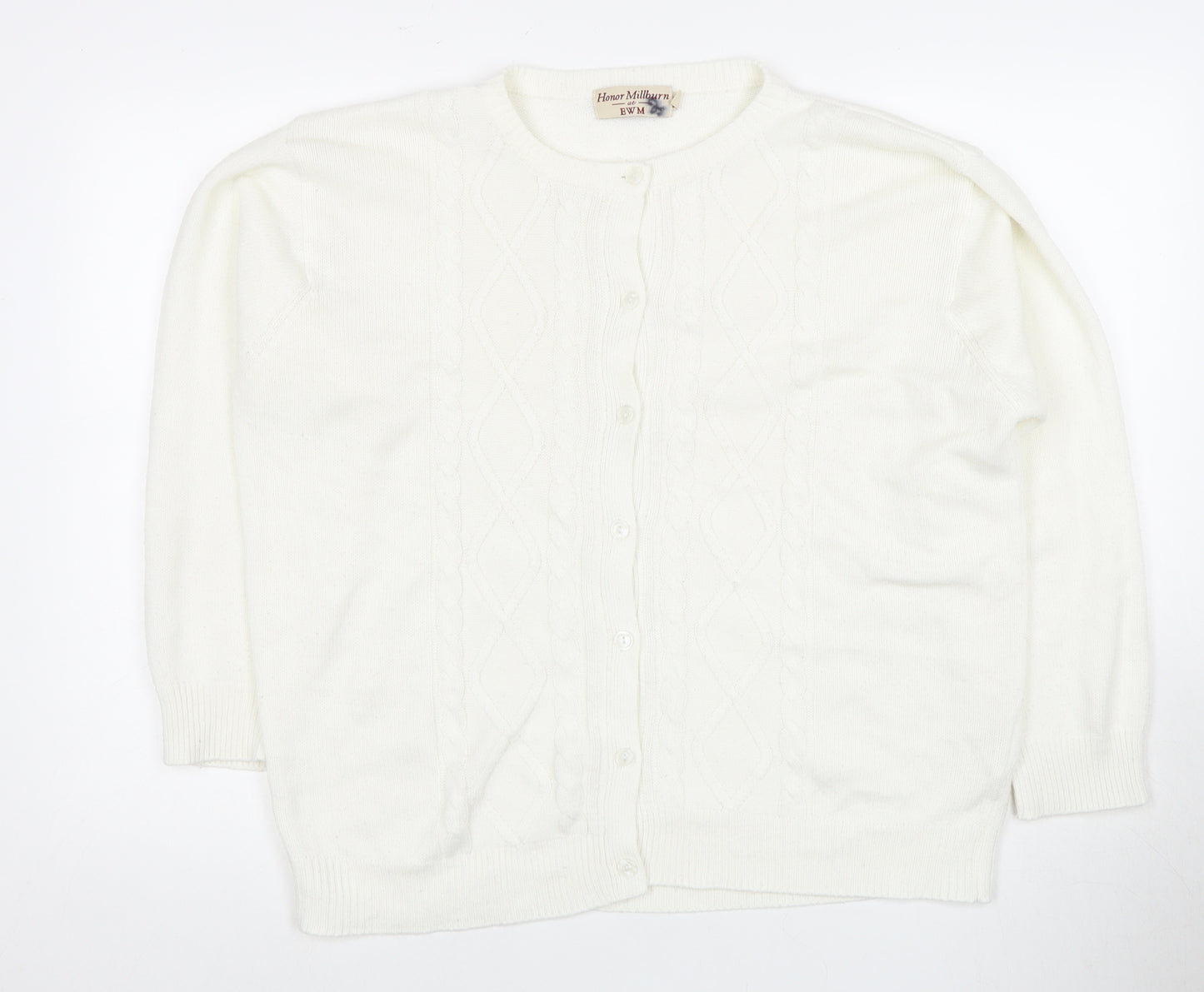 EWM Women's White Cardigan XL Crew Neck Acrylic