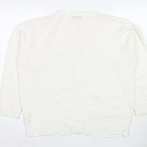 EWM Women's White Cardigan XL Crew Neck Acrylic