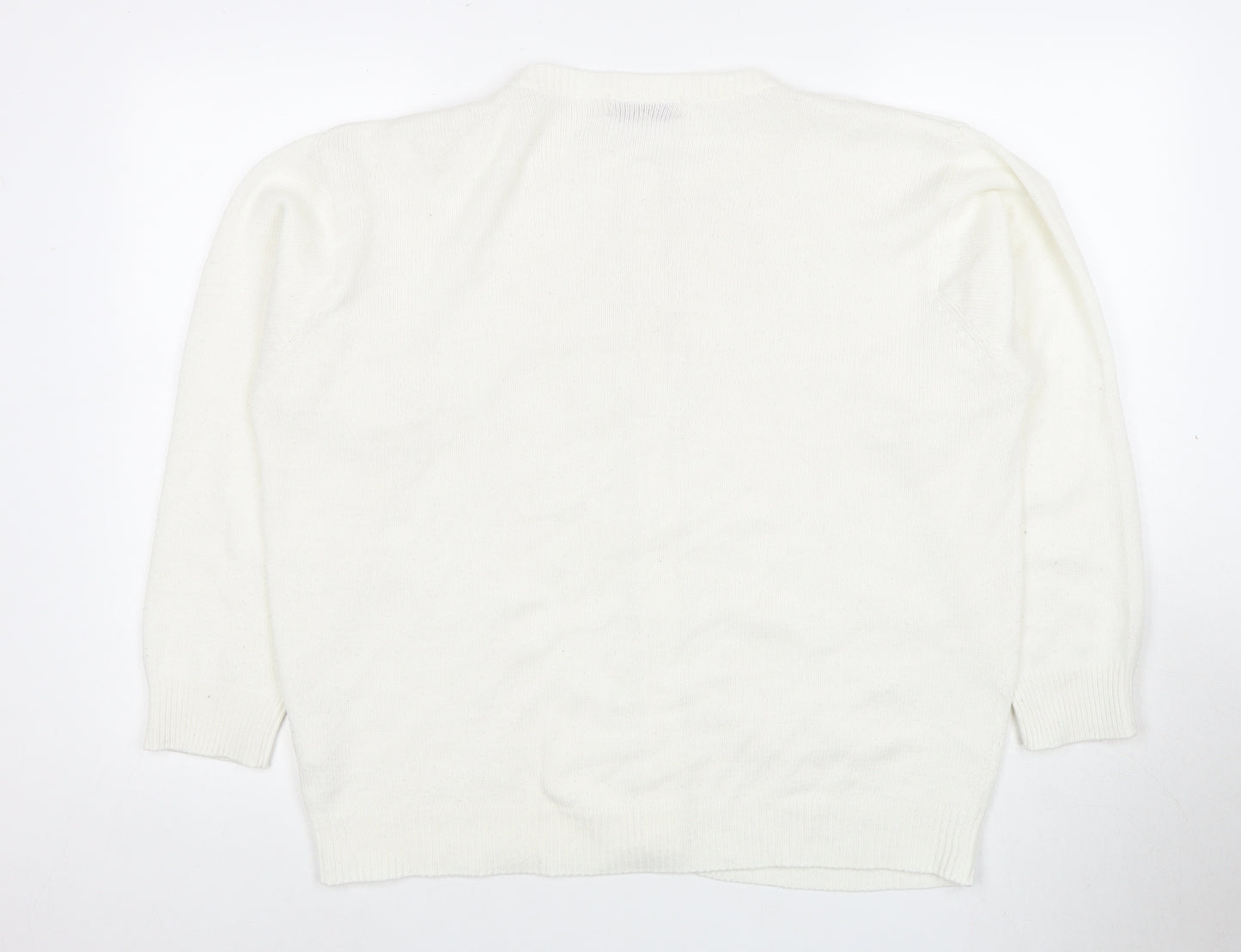 EWM Women's White Cardigan XL Crew Neck Acrylic