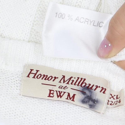 EWM Women's White Cardigan XL Crew Neck Acrylic