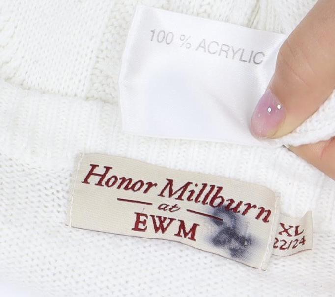 EWM Women's White Cardigan XL Crew Neck Acrylic