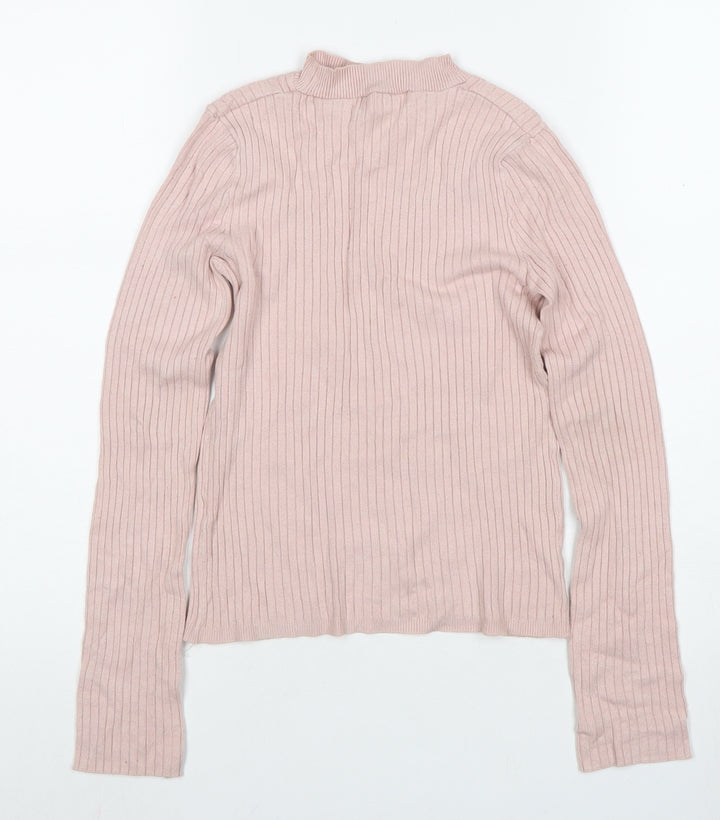 Bershka Women's Pink Mock Neck S Jumper