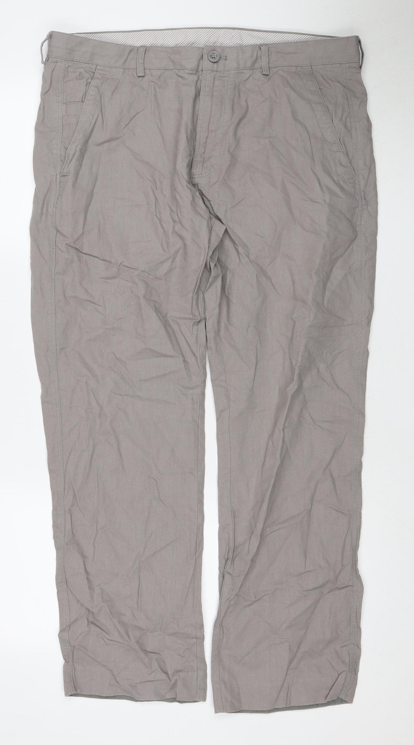 Jeff Banks Men's Grey Cargo Trousers, Size 36, Linen Blend