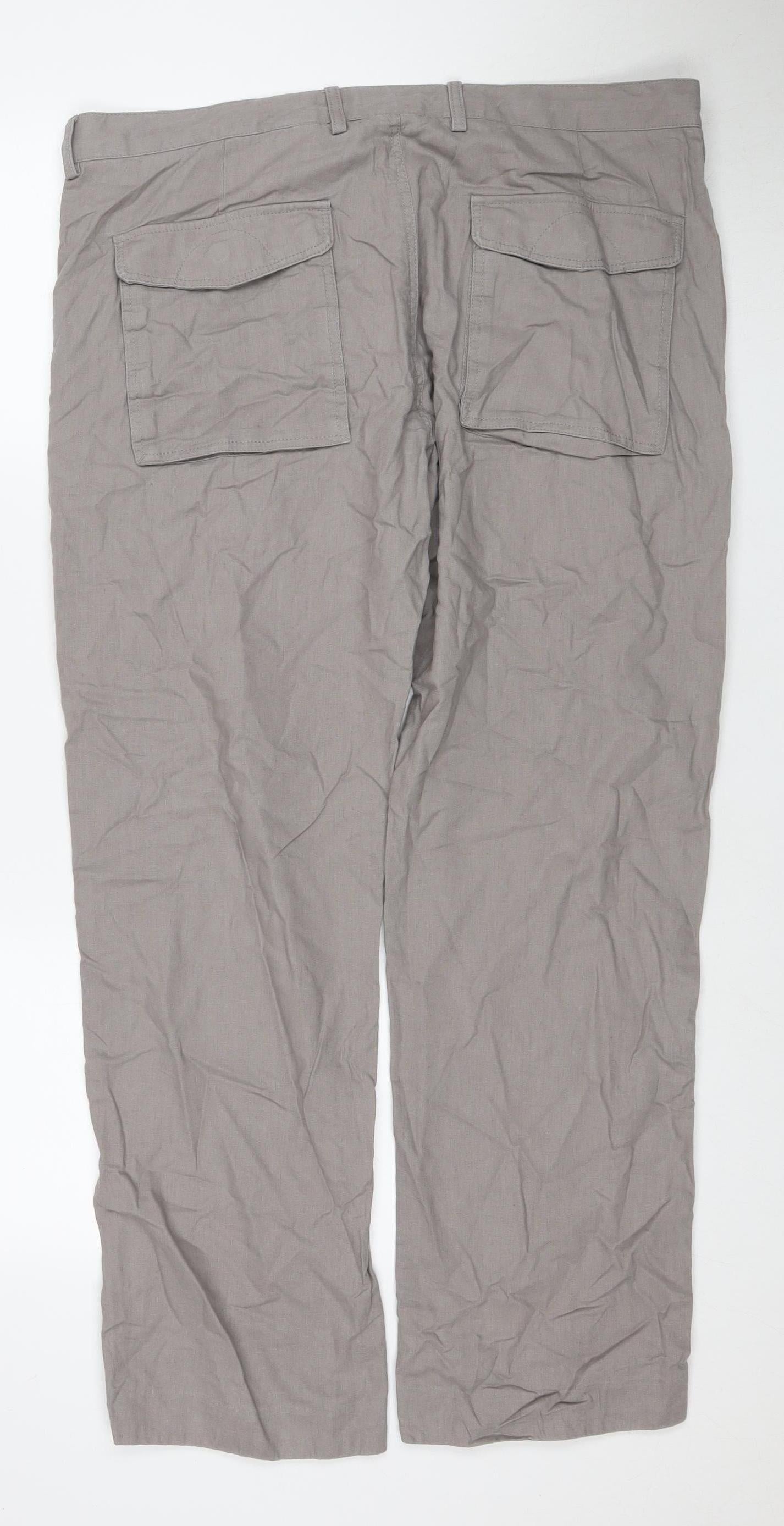 Jeff Banks Men's Grey Cargo Trousers, Size 36, Linen Blend
