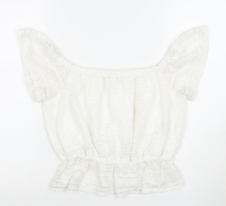 Miss Selfridge White Lace Off Shoulder Blouse, Size 12