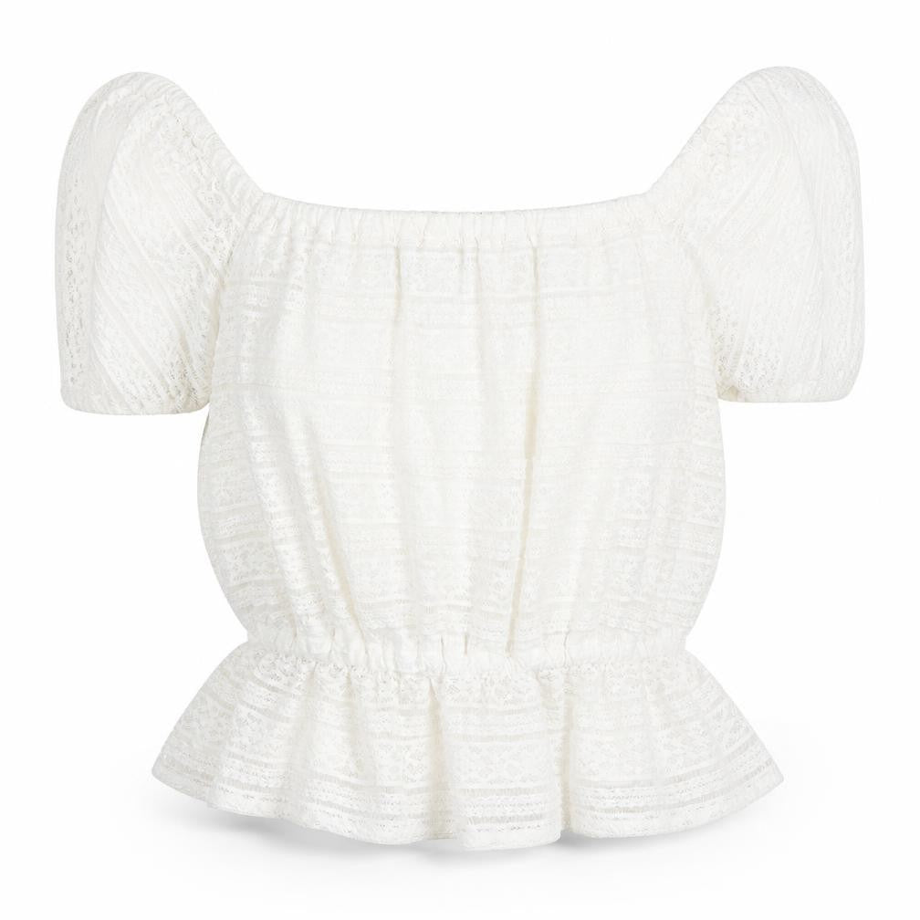 Front view of Miss Selfridge White Lace Off Shoulder Blouse, size 12