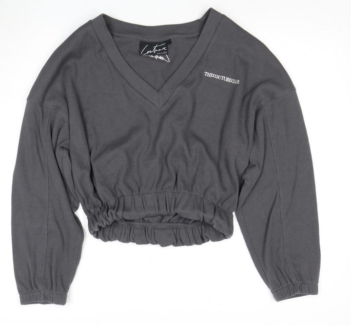 Couture Women's Grey Cropped Long Sleeve Top, Size 10