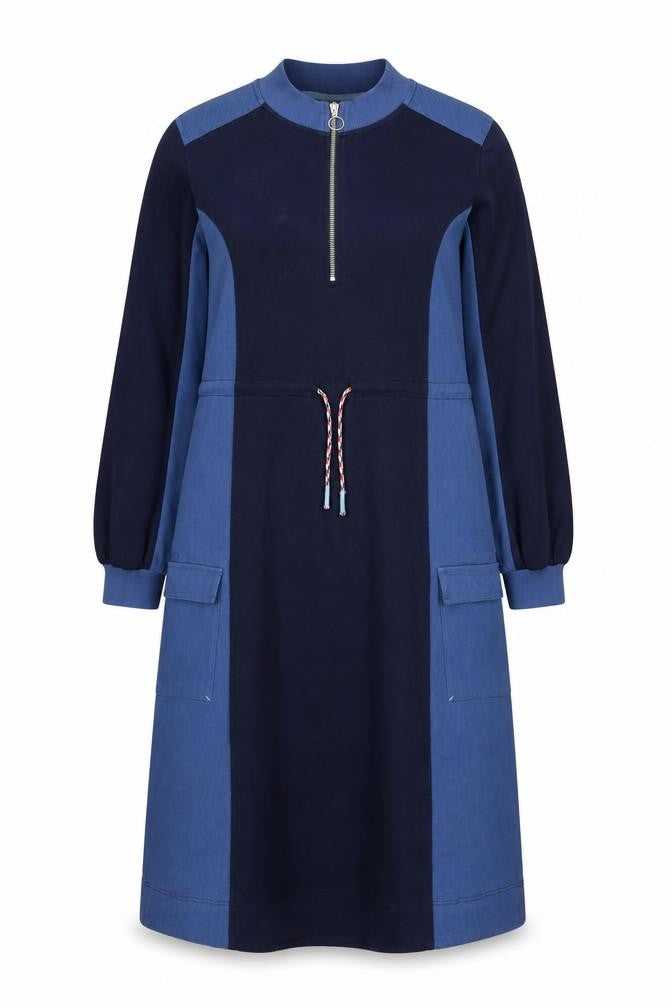 Front view of White Stuff Blue Colourblock Dress - UK 10
