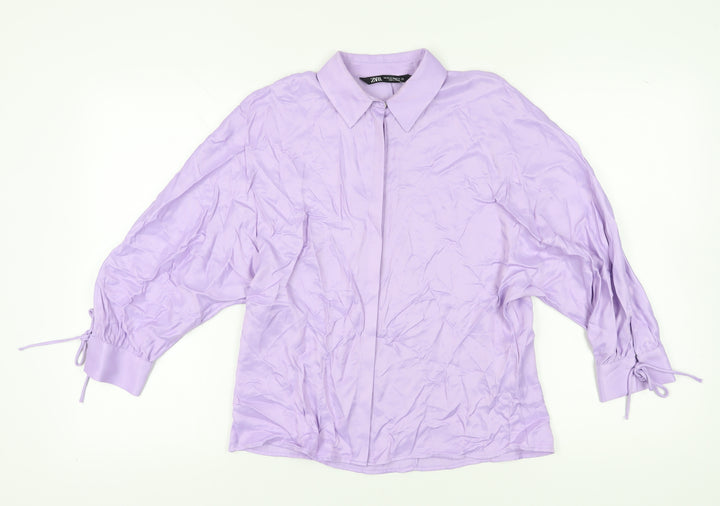 Zara Women's Purple XS Relaxed Blouse Collared