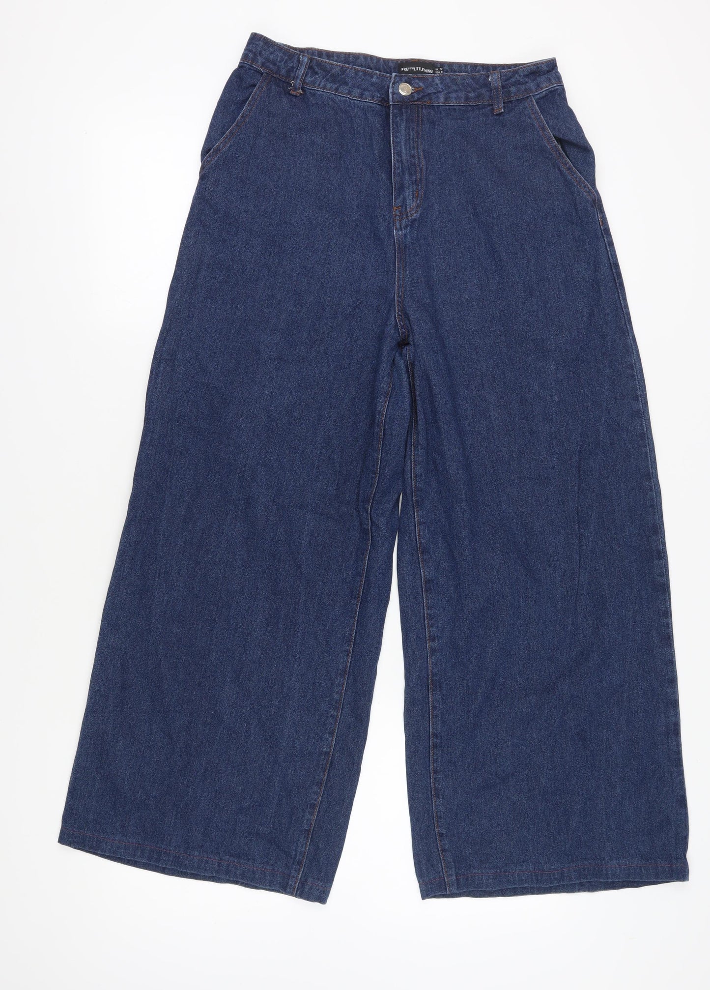 PrettyLittleThing Women's Blue Wide-Leg Jeans Size 12
