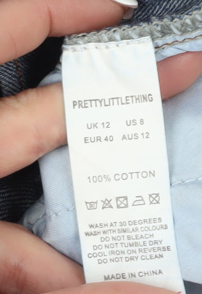 PrettyLittleThing Women's Blue Wide-Leg Jeans Size 12