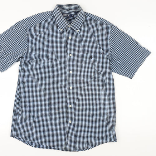 Maine New England Men's Blue Check Button-Up Shirt Medium