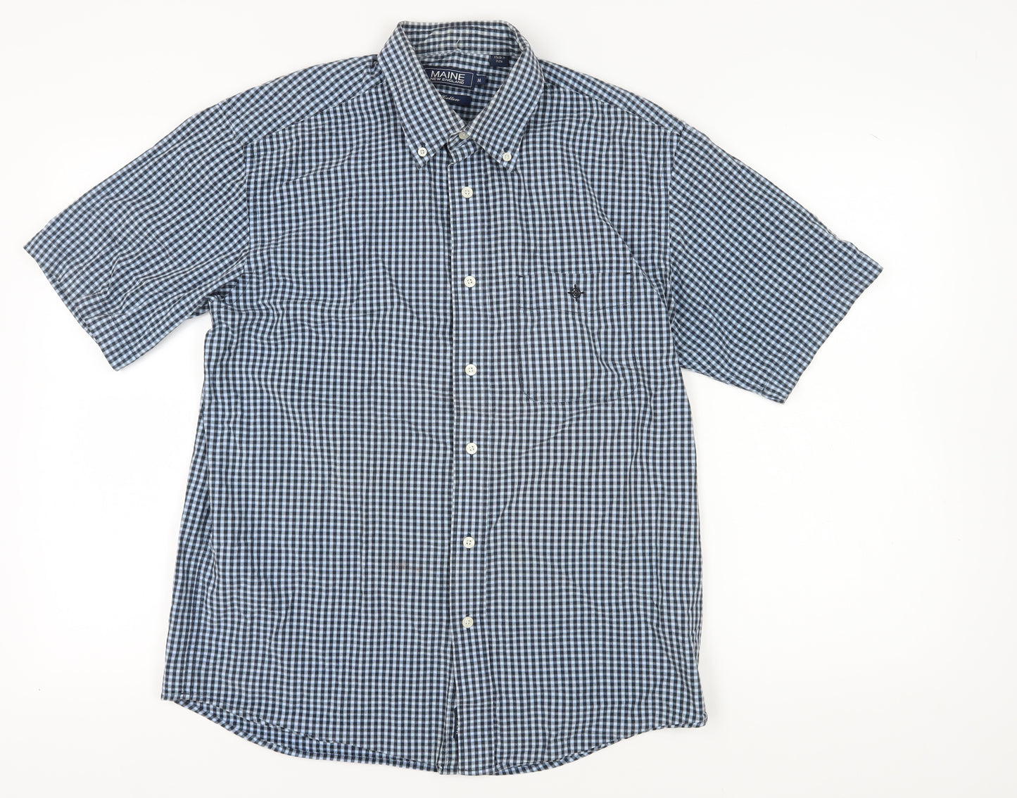 Maine New England Men's Blue Check Button-Up Shirt Medium