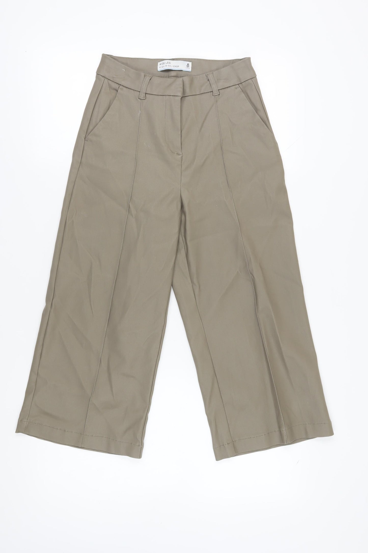 Next Women's Beige Cropped Wide-Leg Trousers Size 8L