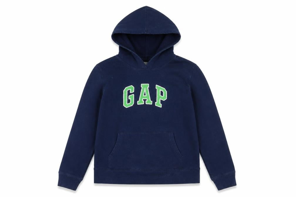 Front view of Gap girls’ blue pullover hoodie -, size L, logo accent