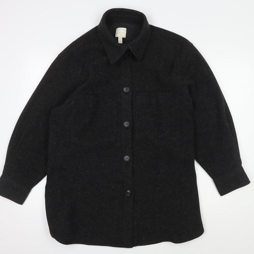 H&M Unisex Black Wool Blend Mid-Length Jacket, M