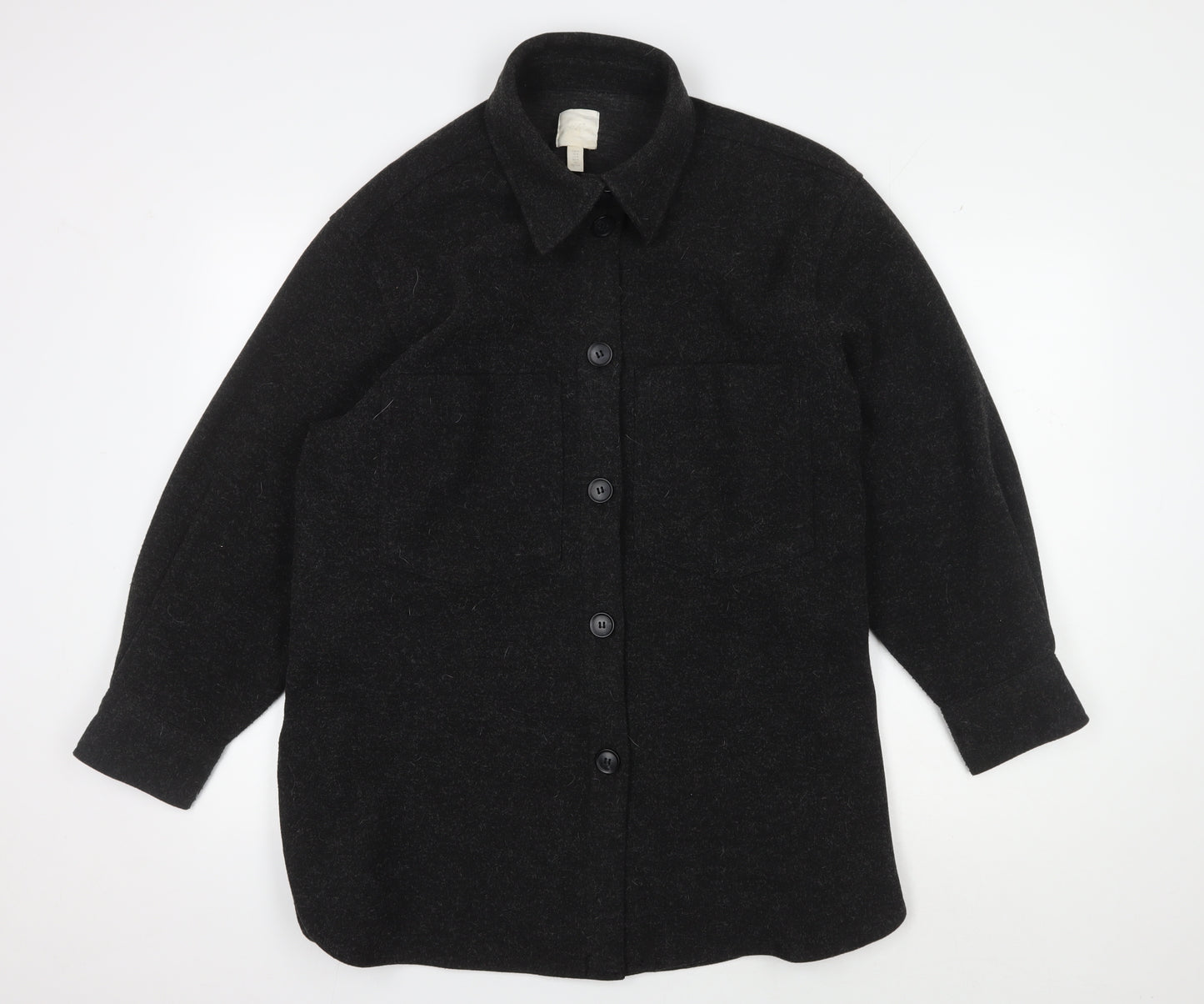 H&M Unisex Black Wool Blend Mid-Length Jacket, M