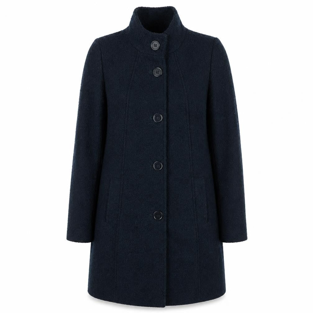 Front view of Debenhams Women’s Blue Overcoat, size UK 14, Button Lined