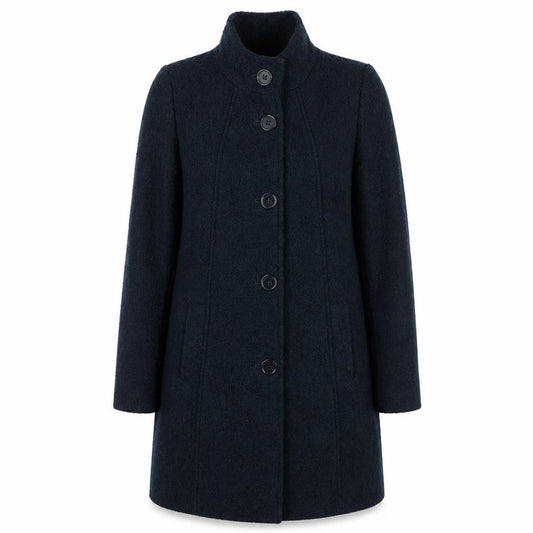Front view of Debenhams Women’s Blue Overcoat, size UK 14, Button Lined