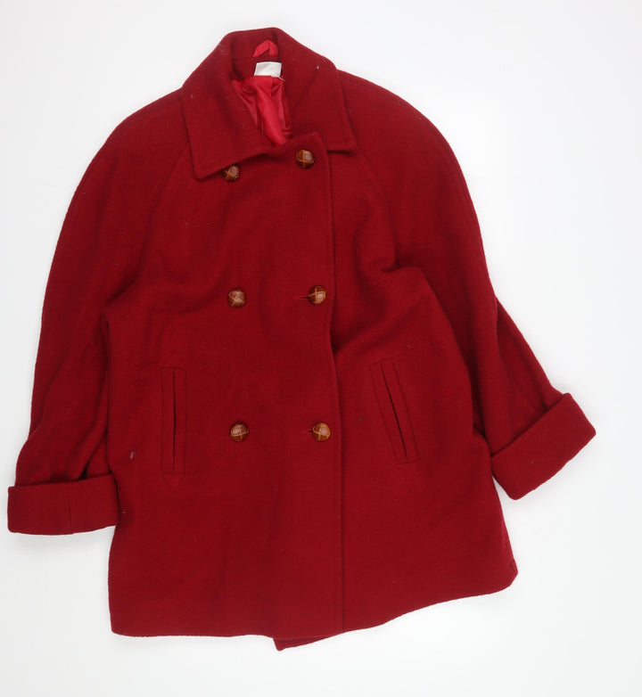 ESSENTIALS Women's Red Wool Pea Coat Size 14