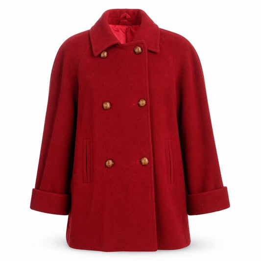 Front view of Essentials Women's Red Wool Pea Coat, size 14