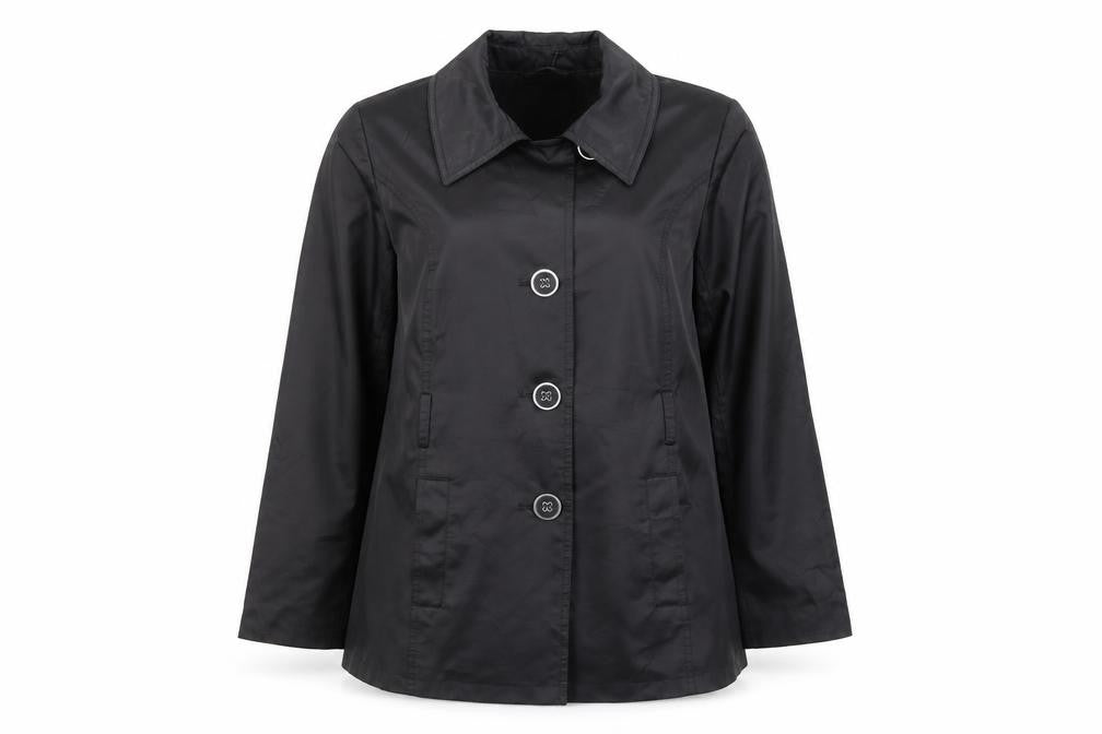 Front view of John Lewis Women Black Coat, size 14, Button Closure