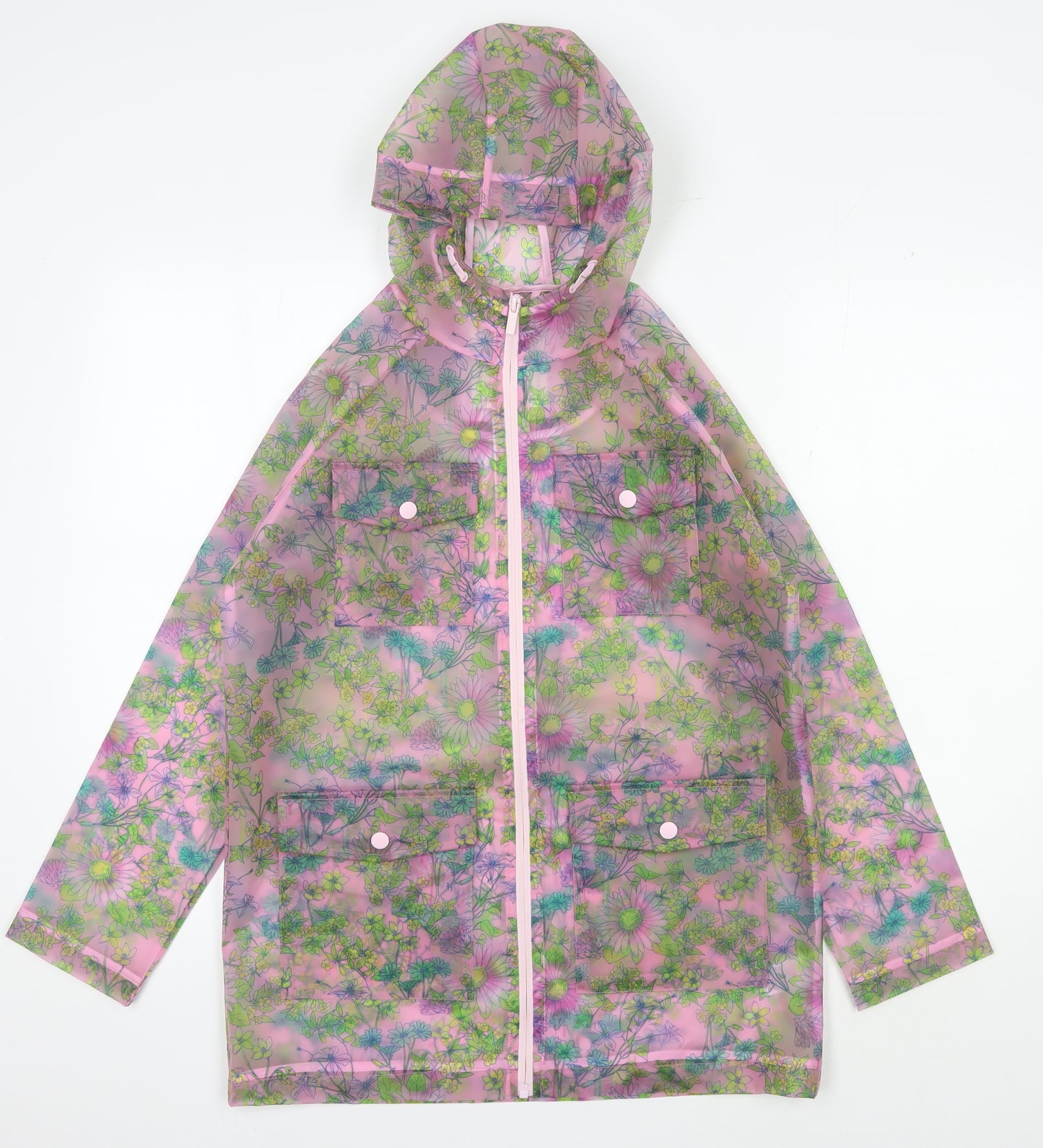 River Island Girls Pink Floral Rain Coat 11-12 Yrs, Hooded, Lightweight