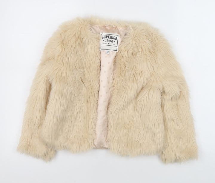 Superior 1884 Girls Beige Faux Fur Jacket Size 7-8 Years