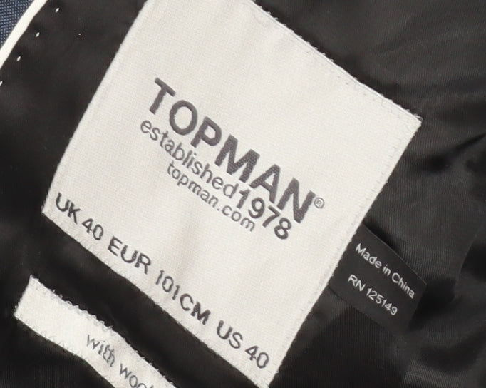 Topman Men's Blue Single-Breasted Blazer Size 40