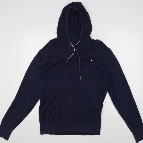 Tommy Hilfiger Men's Blue Hoodie, Size M, Cotton Pullover