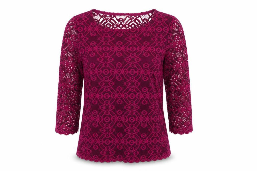 Marks and Spencer Women's Purple Lace 3/4 Sleeve Blouse Size 10