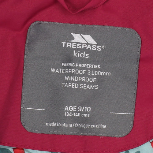 Trespass Girls Red Waterproof Parka Coat 9-10 Years
