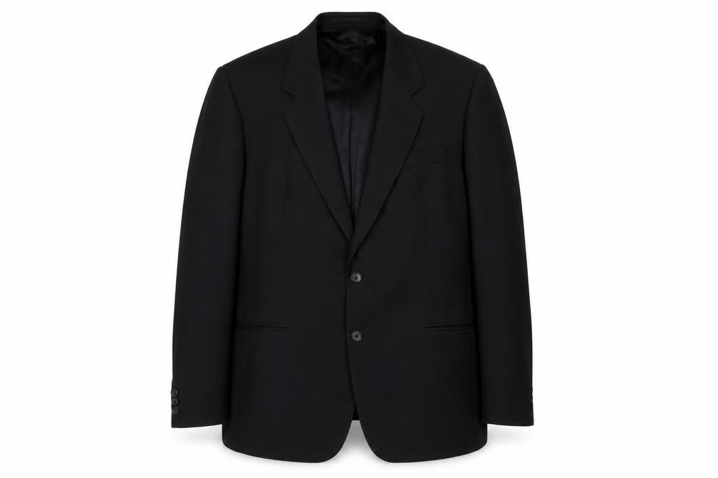 Front view of Varteks Men's Black Classic Blazer, size 44L, Two-Button