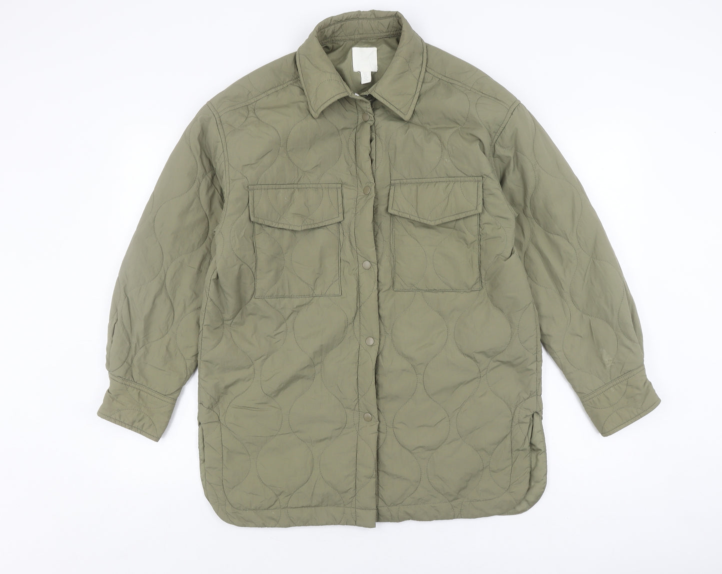 H&M Women's Green Quilted Jacket Size 12