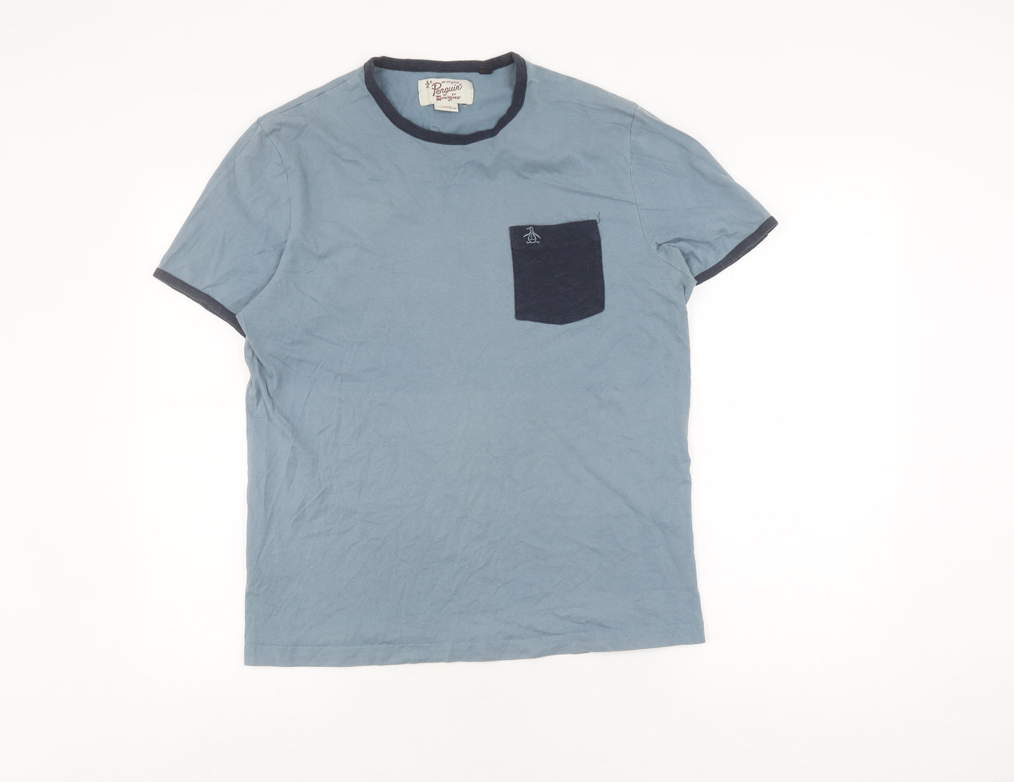 Original Penguin Men’s Blue Cotton Crew Neck T-Shirt - L